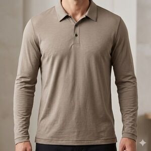 Proof 72-Hour Merino Polo Mens XL Taupe Long Sleeve Snap Placket P-150003